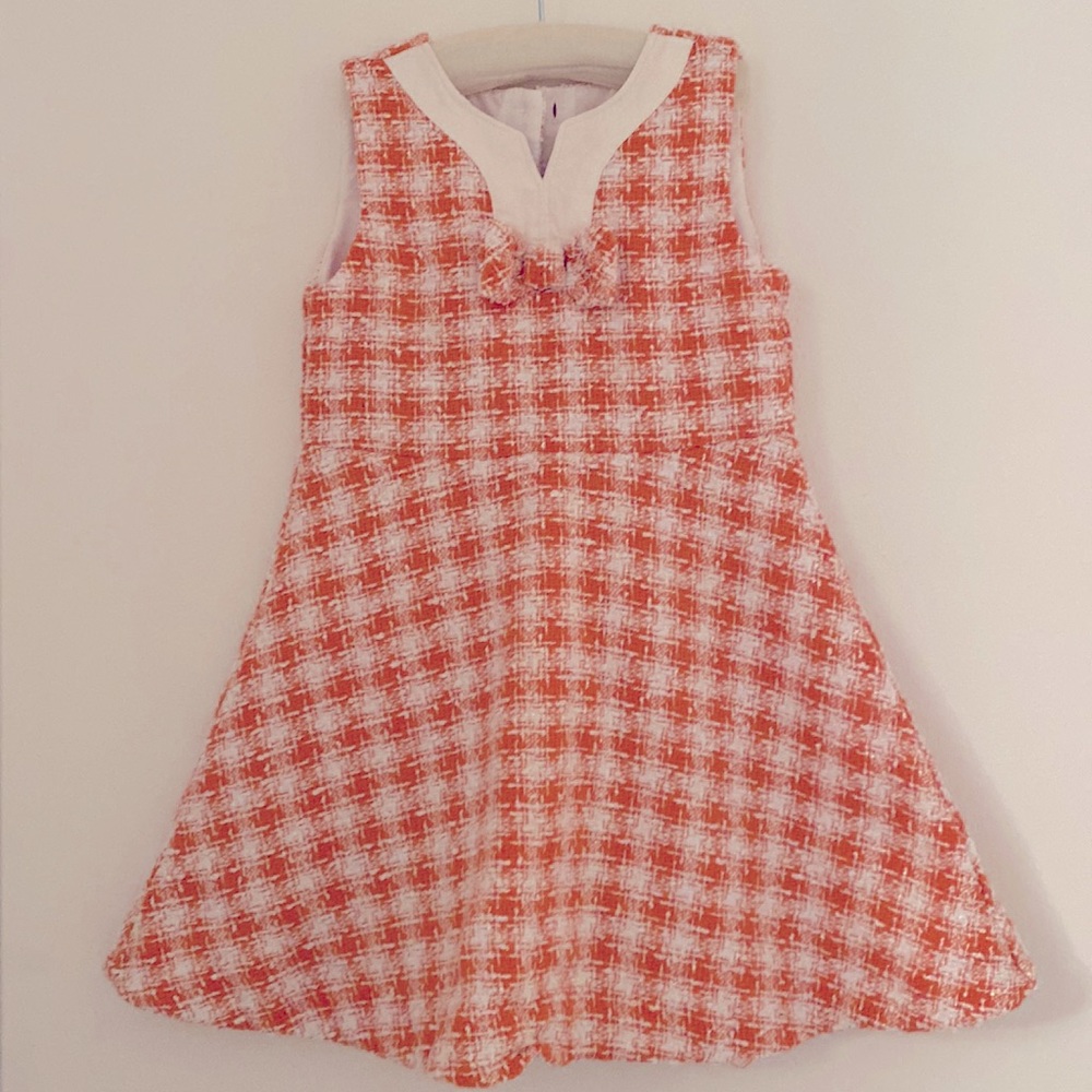 Janie and Jack Boucle Tweed Bow orange and white Accent Dress